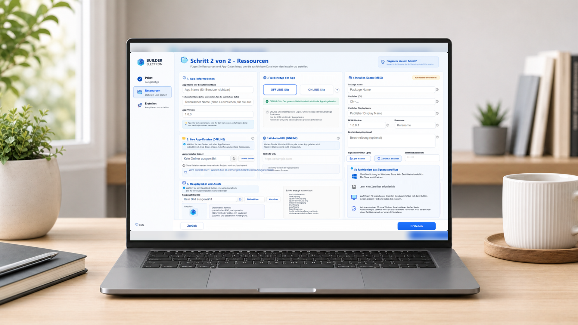 Konfiguration von Ressourcen und MSIX-Paket in Web2Windows Electron Builder